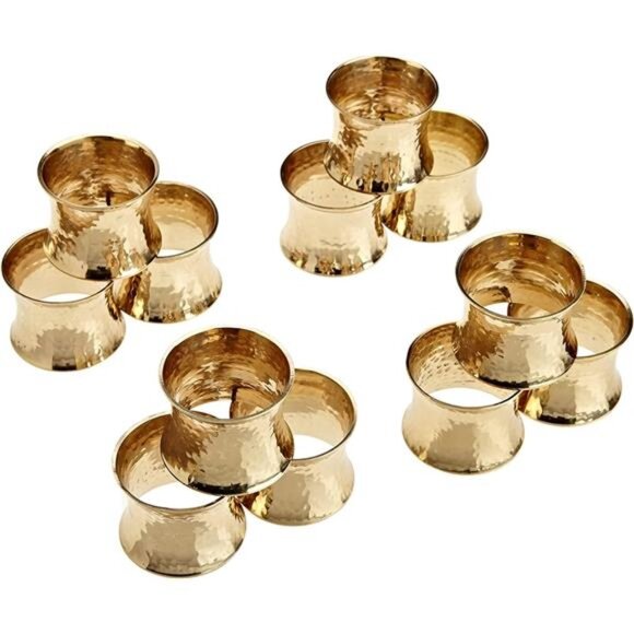 DII Decorative Buffet Basics Napkin Ring Set, Hammered Gold, 12 Count - Picture 1 of 7